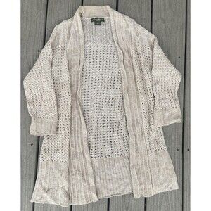 Eddie Bauer Linen Cotton Cardigan Women’s S Open Knit Duster Sweater Neutral